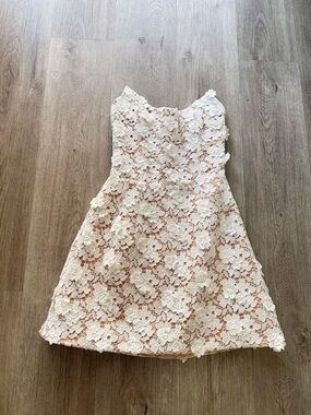 helsi delaney white 3d floral lace applique A-line flare mini bridal dress XS